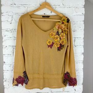Hazel Hazel Hazel Hazel Floral Embellished Tan Sweater